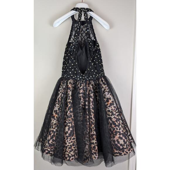 Rachel Allan 4072 Animal Print Beaded Halter Cocktail Prom Dress Tulle Black 8 - Picture 9 of 16